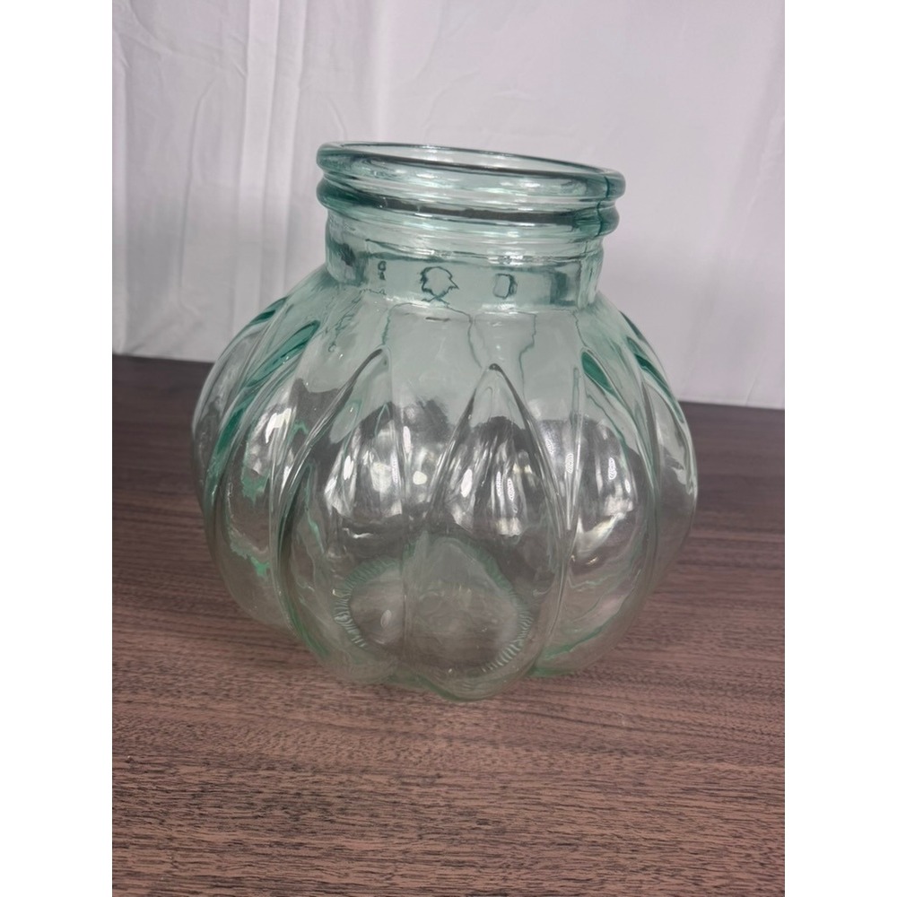 Vintage Green Glass Pumpkin Jar Anchor Hocking Candy Dish Planter‎